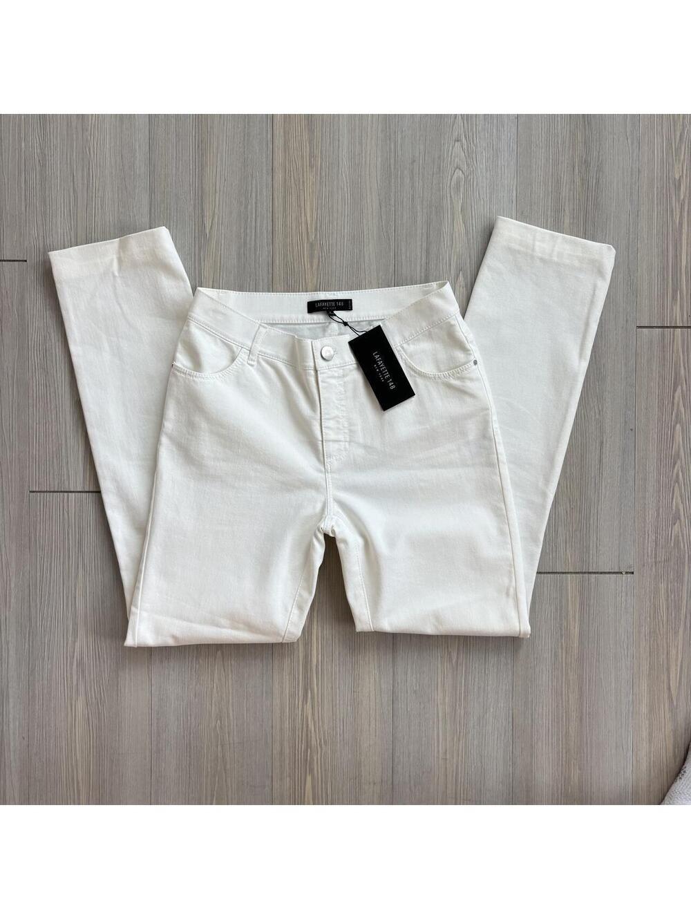 NWT Lafayette 148 New York White Straight Leg Jeans Pants Size 2 Petite MSRP$298